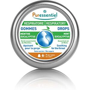 Puressentiel Respiratoire Gommes Menthe Eucalyptus à l'Huile Essentielle de Menthe Apaisant pour la gorge Sans sucre 45 g - Publicité