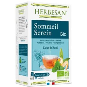 Herbesan ®- INFUSION SOMMEIL SEREIN BIO Saveur Orange Doux & Rond Sans plastique 100% plantes 20 sachets en papier - Publicité