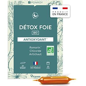 Yves Ponroy Détox Foie Bio Complément Alimentaire Draineur A base de Romarin, Chicorée et Artichaut Antioxydant 20 Ampoules Cure de 20 Jours Fabriqué en France - Publicité