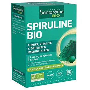 BIO + Spiruline Bio   Jusqu'à 19% de Phycocyanine   Riche en Protéines, Fer & Vitamine B12   60 comprimés de 500mg 20 jours   Végan - Publicité