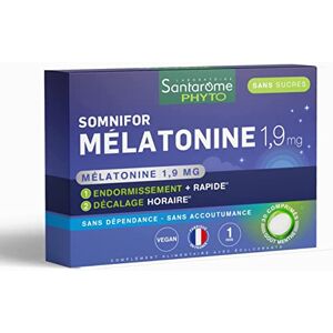 BIO + Santarome Phyto Somnifor Mélatonine 1900   Mélatonine 1,9 mg Action Rapide   Complément Alimentaire Sommeil Endormissement Plus Rapide   30 comprimés goût menthe Made In France - Publicité