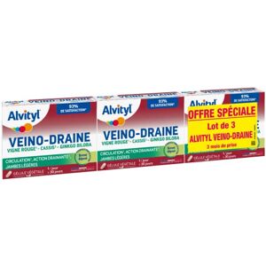 Alvityl Veino-Draine Lot De 3 Circulation, Action Drainante, Jambes Légères Rouge,3 x 30 Gélules - Publicité