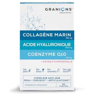 Granions Collagene Marin et Acide hyaluronique + Coenzyme Q10   ANTI AGE ANTI RIDE   Peau, cheveux, articulation   Made in France   60 comprimés - Publicité