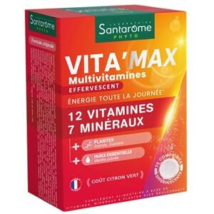 BIO + Santarome Phyto Vita'max Multivitamines Effervescent 12 Vitamines & 7 Minéraux, Guarana Complément alimentaire Tonus et Vitalité 20 comprimés - Publicité