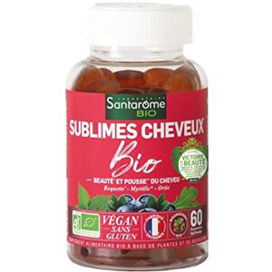 BIO + Gummies Sublimes Cheveux Gummies Cheveux Beauté & Pousse Cheveux- Plantes Bio Roquette, Ortie- 60 gummies 1 mois- Végan Made In France Goût Myrtille 150g - Publicité