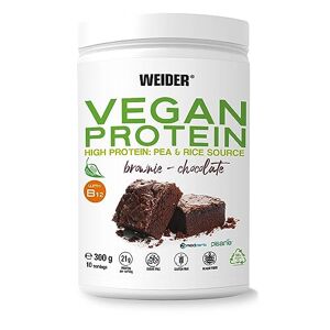 Weider Vegan Protein (300g) Goût Choco-Brownie, Protéines 100% Vegetal 21g/dose, Pois (Isolat Pisane) & Riz, Avec Vitamine B12 & Stevia, Sans Gluten, Sans Sucre, Emballage 50% Recyclé, 100% Recyclable - Publicité
