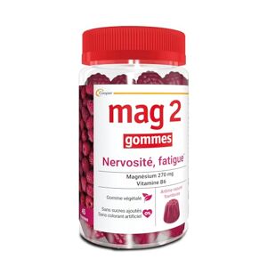 MAG 2 Gommes framboise Magnésium et vitamine B6 Anti-nervosité et anti-fatigue Sans sucres ajoutés Complément alimentaire 45 gommes Elu produit de l'année 2023 - Publicité