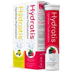 HYDRATIS Pastilles Effervescentes Fruits des Bois+Citron/Fleur de Sureau Optimise l'Hydratation Riche en Minéraux Faible en Sucre Goûts Légers Sport, Crampes, Récupération 40 Pastilles - Publicité