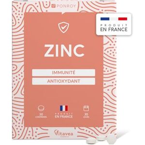 Yves Ponroy Zinc Complément alimentaire Beauté de la peau des cheveux et des ongles A base de Zinc Renforce l'Immunité Antioxydant 90 comprimés Cure de 30 Jours Fabriqué en France - Publicité