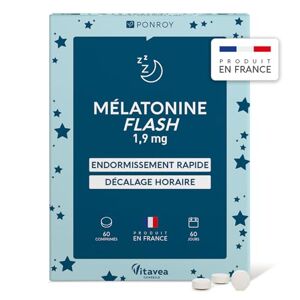 Yves Ponroy Mélatonine 1,9 mg Complément alimentaire Sommeil Adulte A base de Mélatonine Favorise l'endormissement rapide 60 Comprimés 2 Mois de Cure Fabriqué en France - Publicité