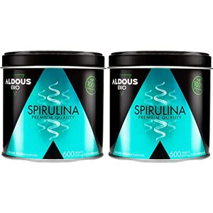 Aldous Bio Spiruline Bio   18 Mois de Traitement   2 x 600 Comprimés de 500 mg   Riche en Protéines, Antioxydants, Phycocyanine   Protéine Végétale   Spirulina Certifié BIO   Végan   Zéro Plastique - Publicité