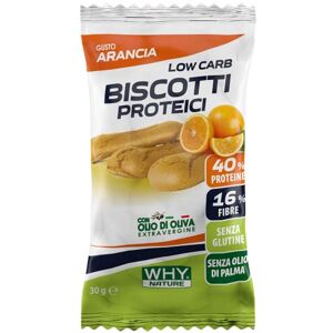 WHY NATURE LOW CARB BISCUITS PROTEIQUES Biscuits protéiques monoportion sans gluten Goût orange 30 gr - Publicité