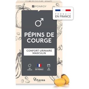 Yves Ponroy Pépins de Courge Bio Complément Alimentaire Confort Urinaire Masculin A base d'Huile de Pépins de Courge Bio 50 Capsules 25 Jours Fabriqué en France - Publicité