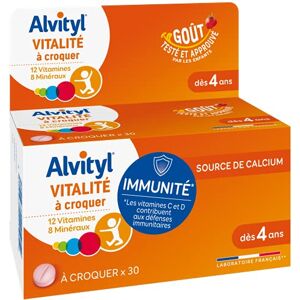 Alvityl Comprimés à croquer Vitalité 12 vitamines et 8 minéraux Dès 4 ans 30 comprimés - Publicité