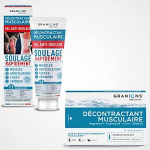 Granions LOT DECONTRACTANT MUSCULAIRE, Magnésium 30 ampoules et DECONTRACTANT MUSCULAIRE GEL anti-douleur Soulage rapidement les douleurs articulaires, musculaires et post-traumatique - Publicité