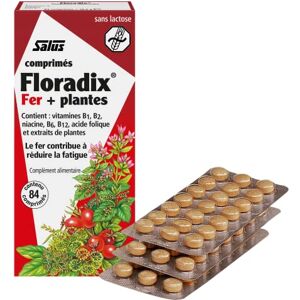 Salus Floradix Fer + Plantes Formule Liquide Anti-Fatigue Riche en Fer Enrichi en Vitamine C pour une Bonne Absorption 84 comprimés - Publicité