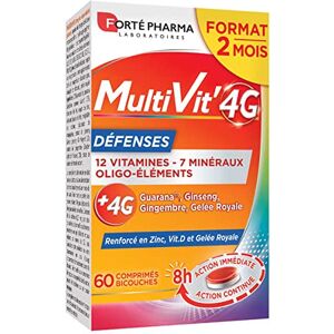 Forté Pharma Multivit' 4G Défenses Complément Alimentaire Forme et Tonus Vitamines, Minéraux Renforcé en Zinc, Sélénium, Vitamine D, Magnésium Fatigue 60 comprimés Bi-couches - Publicité