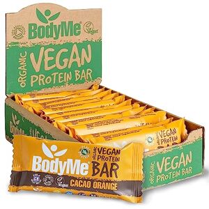 BodyMe Barre Proteine Vegan Bio   Cru Cacao Orange   12 x 60g Barres Protéinées Bioloqique   Sans Gluten   16g Protéinée Complète   3 Proteines Vegetales   Acides Aminés Essentiel   Vegan Protein Bar - Publicité
