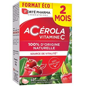 Forté Pharma Acérola Vitamine C Naturelle à Croquer Complément Alimentaire Vitalité 60 Comprimés à croquer délicieux goût cerise - Publicité