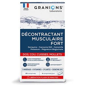 Granions Décontractant Musculaire Fort   Apaise les contractures du dos, cou, cuisses, mollets I Douleurs Intenses   5 minéraux, 8 vitamines, 3 plantes   Co-enzyme Q10   Action rapide 15min   20 comp - Publicité