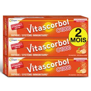 KEERCIGA VITASCORBOL Complément alimentaire à base de vitamine C 1000 mg Fatigue et système immunitaire Programme 20 jours 20 comprimés effervescents Lot de 3 - Publicité