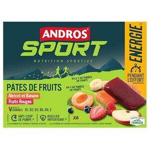ANDROS Etui Pâte de Fruits Assorties (3 fruits rouges/3 Banane/abricot) 6x30g - Publicité