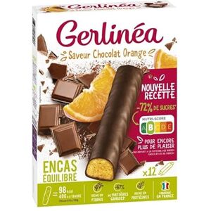 GERLINÉA 12 BARRES HYPERPROTÉINÉES CHOCOLAT ET ORANGE 372G, GERLINEA, LOT DE 2 - Publicité