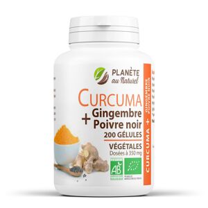 Planete au Naturel Curcuma, Gingembre et Poivre noir - 350 mg - 200 gelules vegetales