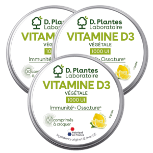 Pack 3 Vitamine D3 1000 UI végétale à croquer 30 comprimés - D.Plantes - Complément Alimentaire - Publicité