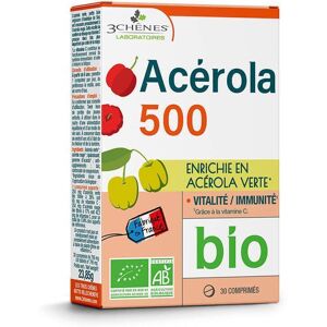 3 Chenes Laboratoires Acerola 500 enrichie en acerola verte Bio 3 Chenes Laboratoires - - Eric Favre d?extraits de plantes et de L-carnitine. Contient de la cafeine