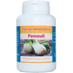 France Herboristerie GELULES FENOUIL 200 gélules dosées à 300 mg.