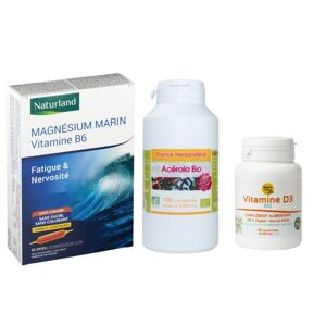 France Herboristerie Pack vitalité - Acérola BIO, Magnésium Marin et Vitamine D3