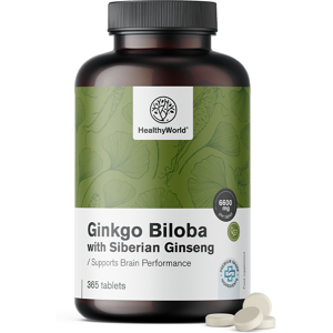 HealthyWorld® Ginkgo biloba avec ginseng sibérien 6600 mg, 365 comprimés - Publicité