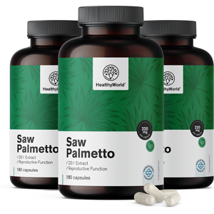 HealthyWorld® 3x Saw Palmetto – Chou palmiste 320 mg, ensemble 540 gélules