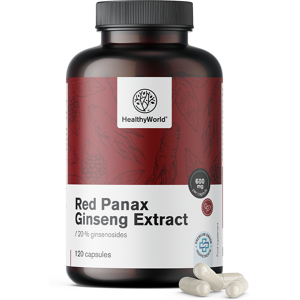 HealthyWorld® Red Panax Ginseng - extrait de ginseng rouge 600 mg, 120 gelules