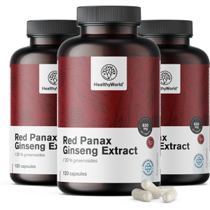 HealthyWorld® 3x Red Panax Ginseng - extrait de ginseng rouge 600 mg, ensemble 360 gélules