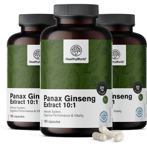 HealthyWorld® 3x Panax Ginseng 300 mg - extrait de ginseng 10:1, ensemble 540 gelules