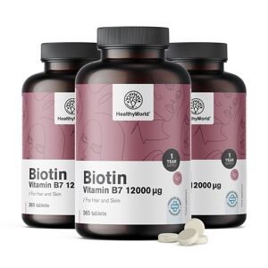 HealthyWorld® 3x Biotine 12000 µg, ensemble 1095 comprimés