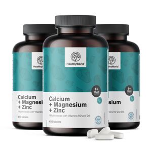 HealthyWorld® 3x Calcium + magnésium + zinc, ensemble 1200 comprimés