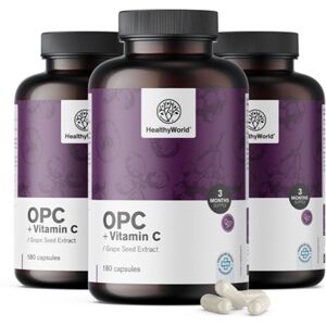 HealthyWorld® 3x OPC - de pépins de raisin + vitamine C, ensemble 540 gélules