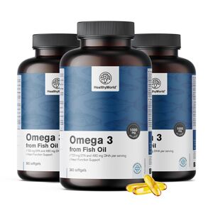 HealthyWorld® 3 x Oméga-3 1000 mg – huile de poisson , ensemble 1095 gélules molles