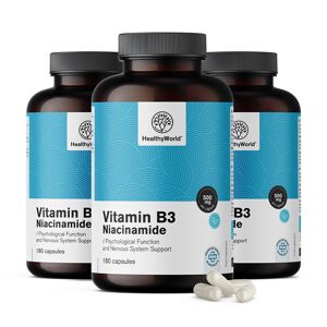 HealthyWorld® 3x Vitamine B3 500 mg – niacinamide, ensemble 540 gélules