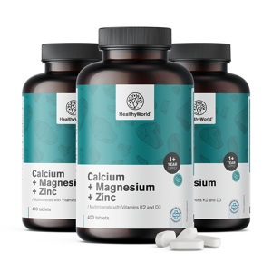 Healthy World 3x Calcium + magnesium + zinc, ensemble 1200 comprimes