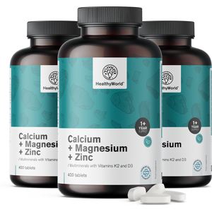 Healthy World 3x Calcium + magnésium + zinc, ensemble 1200 comprimés