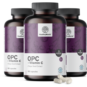 Healthy World 3x OPC - de pépins de raisin + vitamine C, ensemble 540 gélules