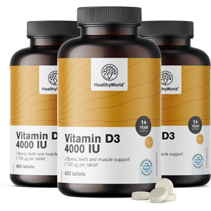 Healthy World 3x Vitamine D3 4000 u.i., ensemble 1200 comprimés