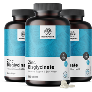 Healthy World 3x Zinc bisglycinate 15 mg, ensemble 1095 comprimés