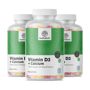 Healthy World 3x Vitamine D3 + Calcium, ensemble 180 gummies