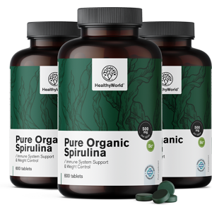 Healthy World 3x Spiruline BIO 500 mg, ensemble 1800 comprimés - Publicité