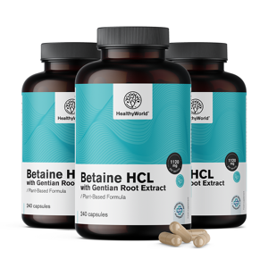 Healthy World 3x Betaïne HCL 1120 mg, ensemble 720 gelules